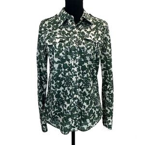 Tory Burch green white Vine Pattern Brigitte Blouse Top Sz 6